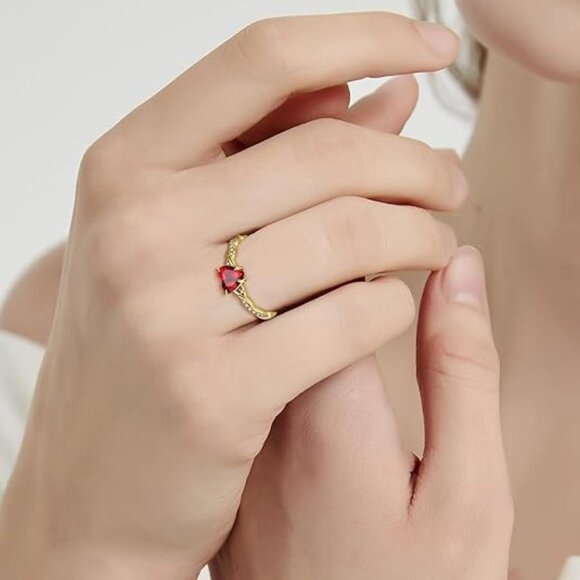 F-Created Ruby-14K Gold Plated 925 Sterling Silver 1.25ct Heart Promise Ring